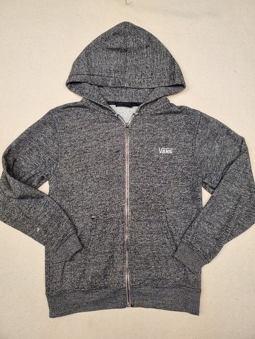 Vans Zip Up Hoodie Women Size S Gray Marl Fleece Lined Skate Logo Full Zip